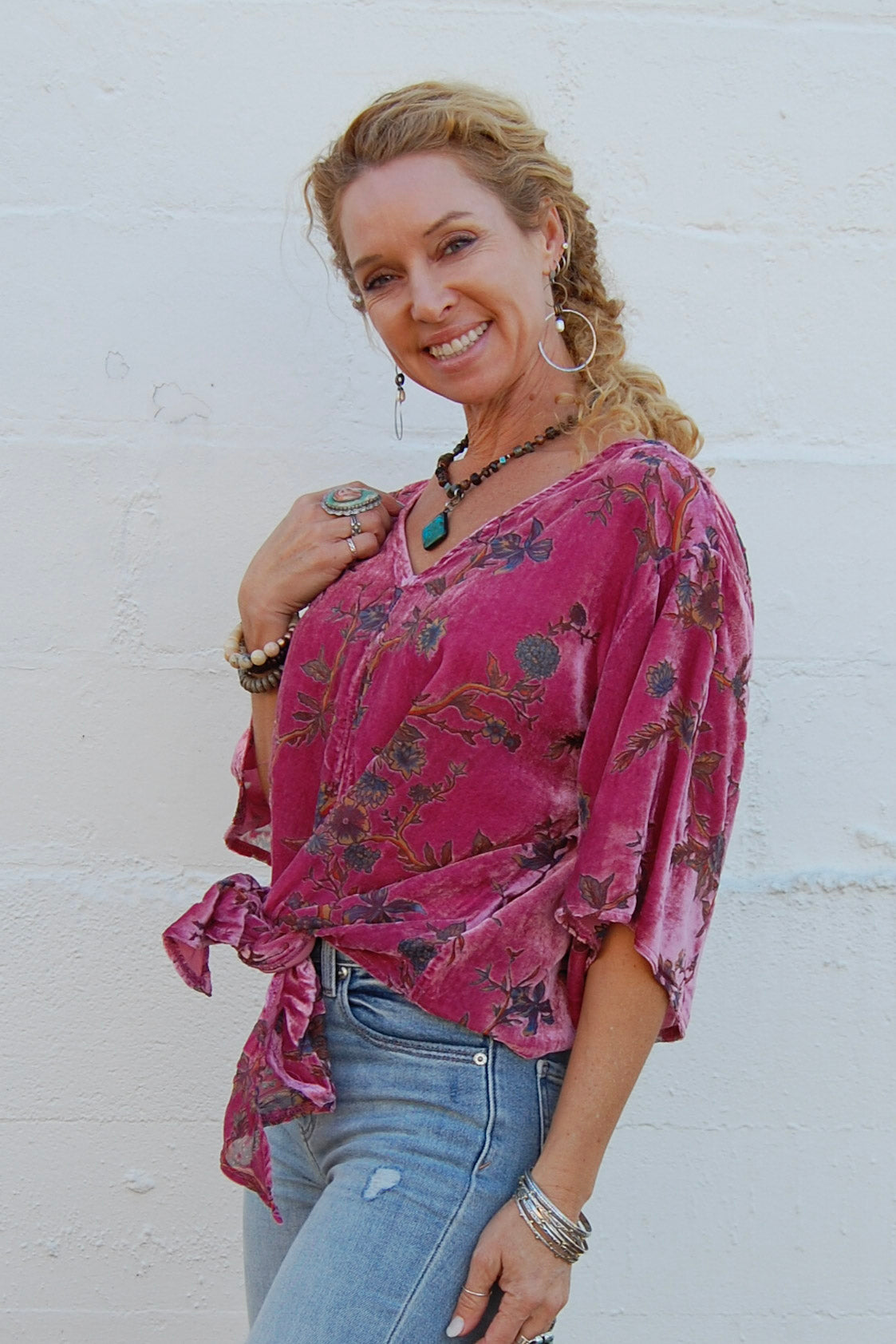 Hallie Burnout Tie Top in Pink - SpiritedBoutiques Boho Hippie Boutique Style Top, BIZ