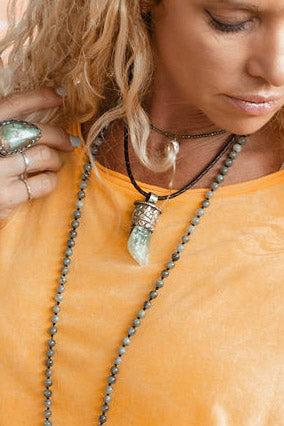 Labradorite Quartz Braided Necklace - SpiritedBoutiques Boho Hippie Boutique Style Necklace, Spirit La La vintage coin
