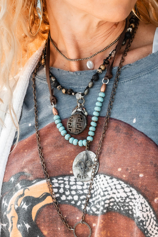 Have Faith Fluer De Lis Necklace - SpiritedBoutiques Boho Hippie Boutique Style Necklace, Spirit La La vintage coin