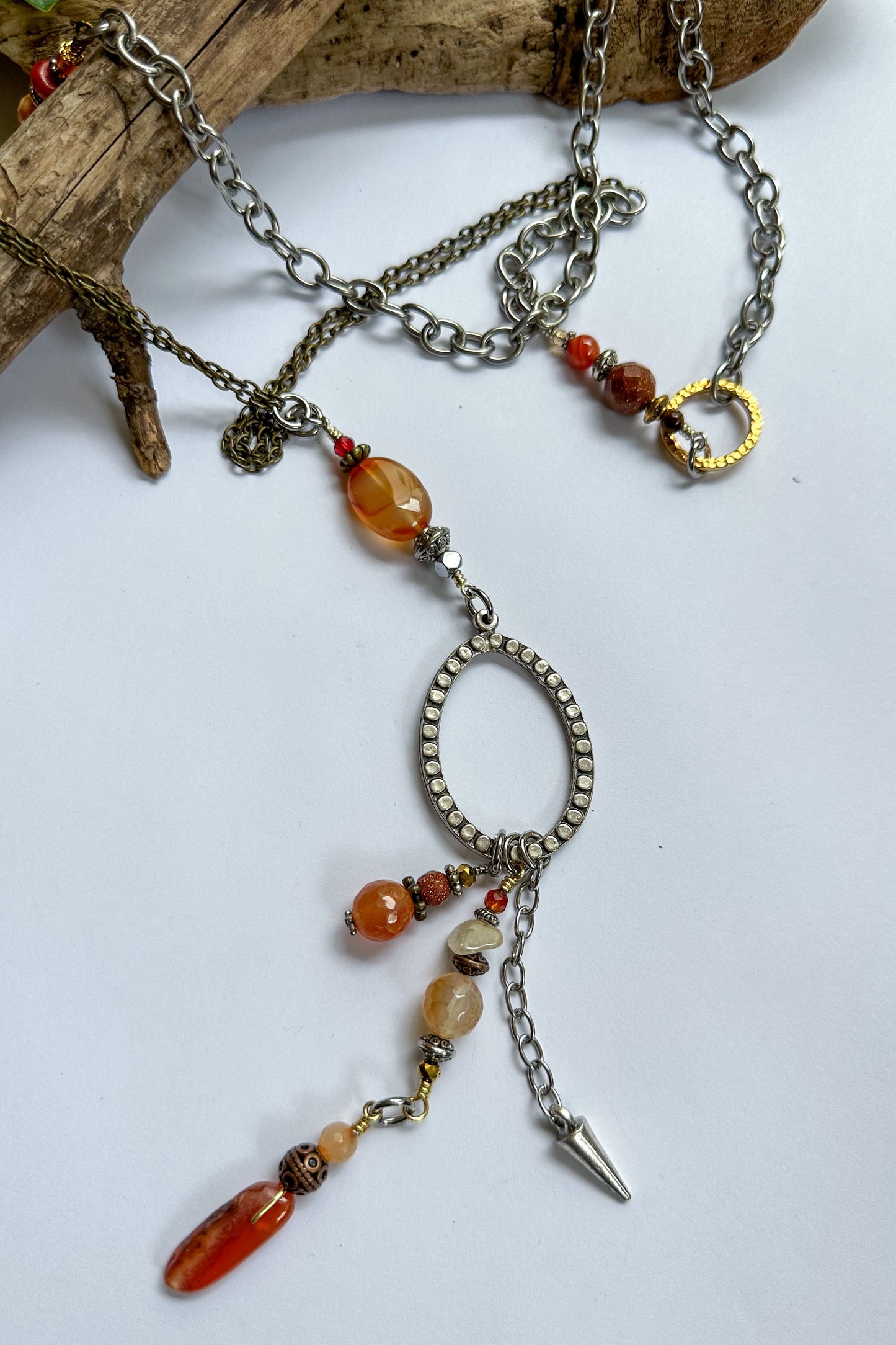 Oval Spike Statement Necklace in Orange - SpiritedBoutiques Boho Hippie Boutique Style Necklace, Spirit Lala Boho