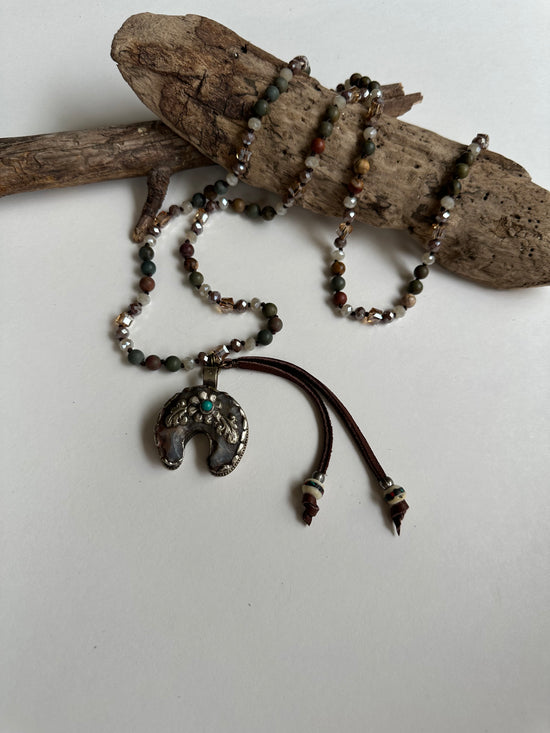 The Sierra Crescent Beaded Necklace - SpiritedBoutiques Boho Hippie Boutique Style General, Carol Sue