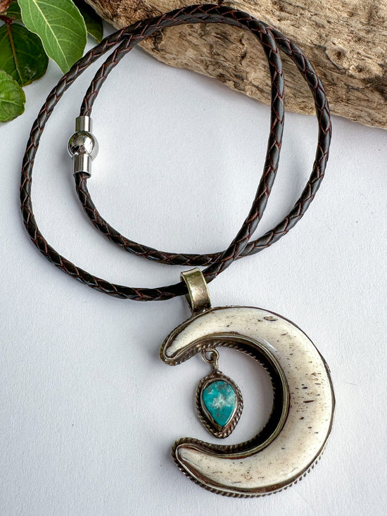 Ivory Moon Braided Necklace - SpiritedBoutiques Boho Hippie Boutique Style Necklace, Spirit La La vintage coin
