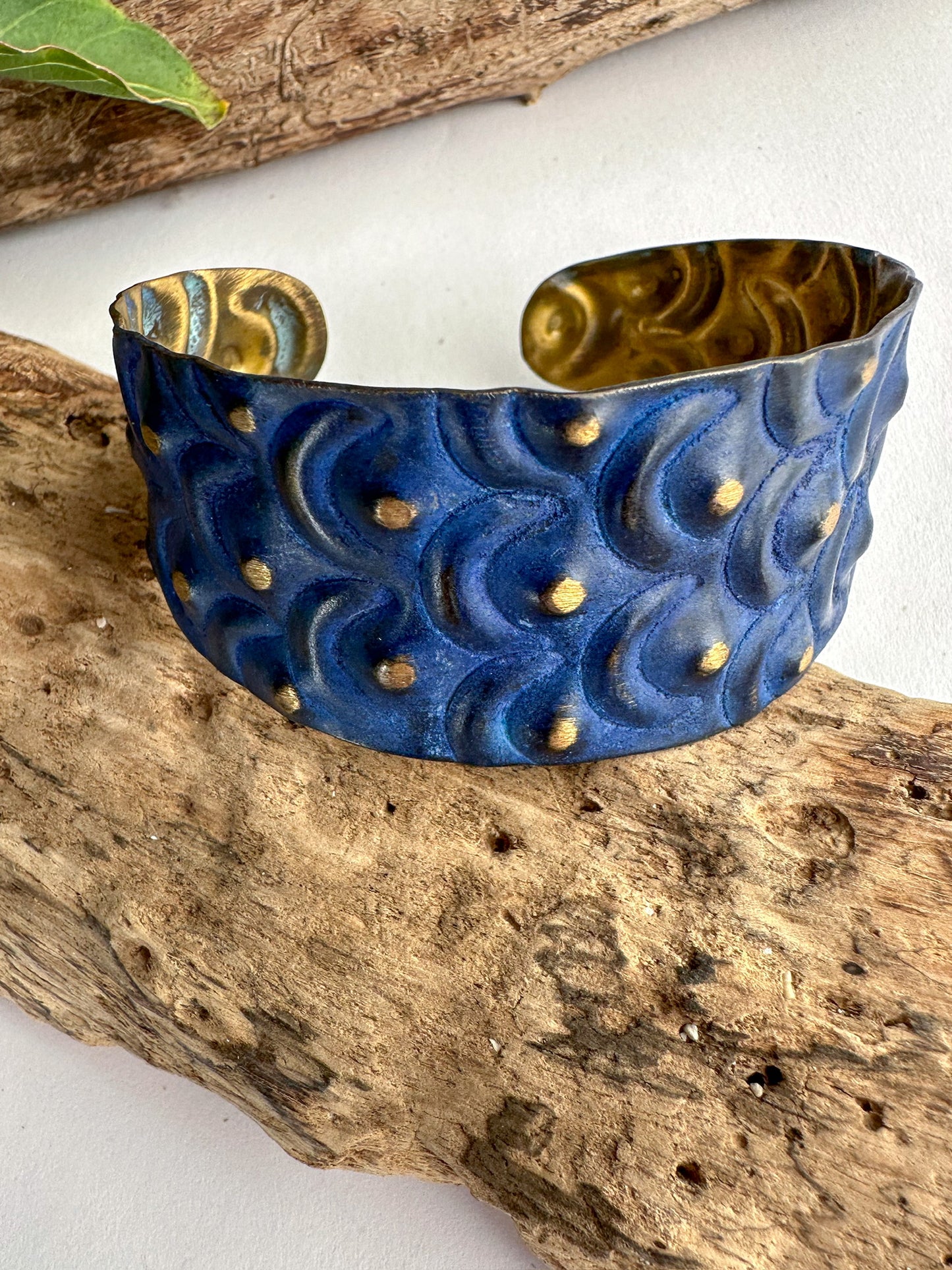 Dark Blue Patina Cuff Bracelet - SpiritedBoutiques Boho Hippie Boutique Style Bracelet, Anju Art Jewelry