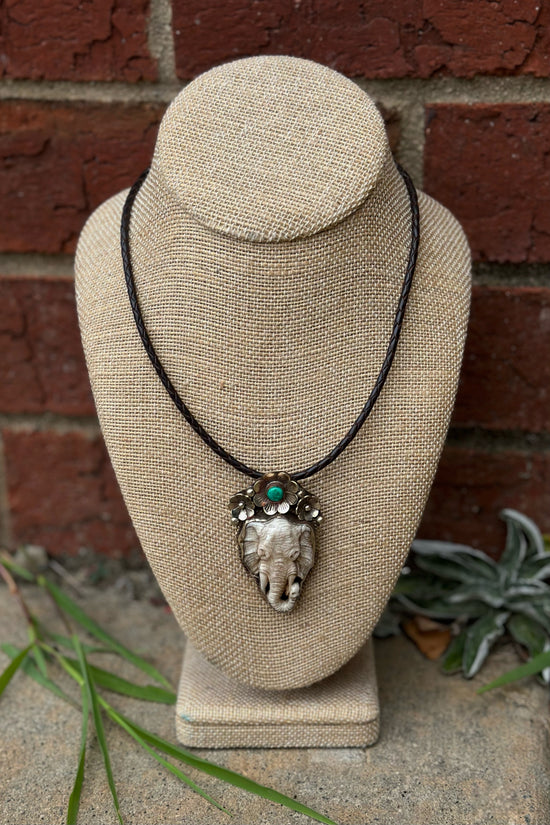 Ivory Elephant Braided Necklace - SpiritedBoutiques Boho Hippie Boutique Style Necklace, Spirit La La vintage coin