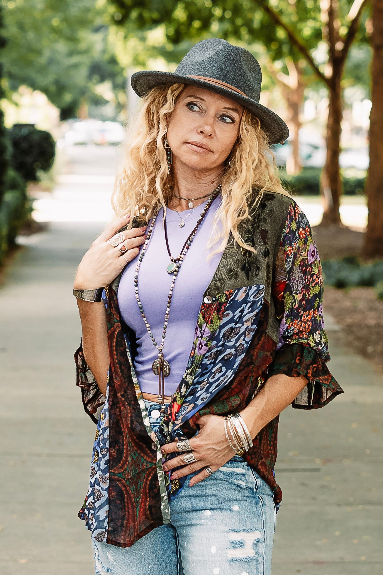 The Rhegan V-Neck Top in Gravel - SpiritedBoutiques Boho Hippie Boutique Style Top, Young Threads