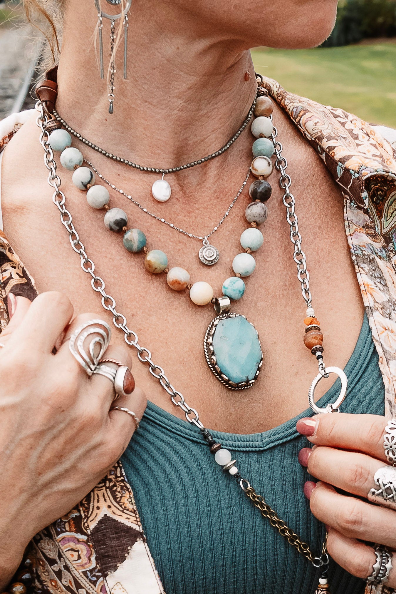 In The Spotlight Gemstone Necklace in Jade - SpiritedBoutiques Boho Hippie Boutique Style Necklace, Carol Sue
