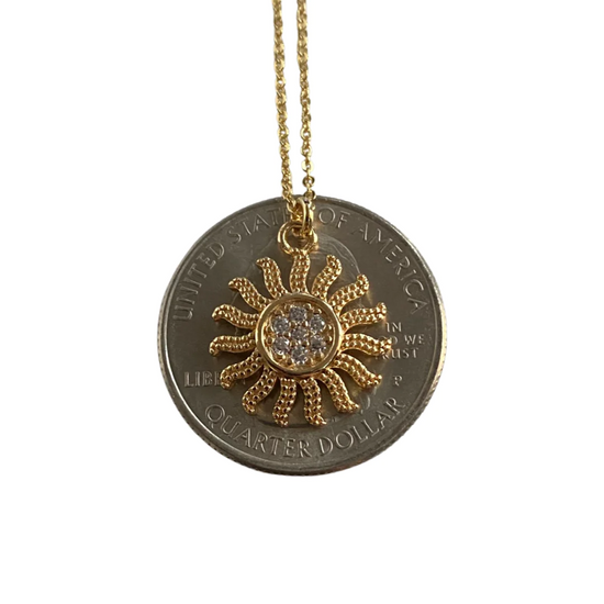 The Sarah Sun Pendant Necklace in Gold - SpiritedBoutiques Boho Hippie Boutique Style Necklace, Modern Opus