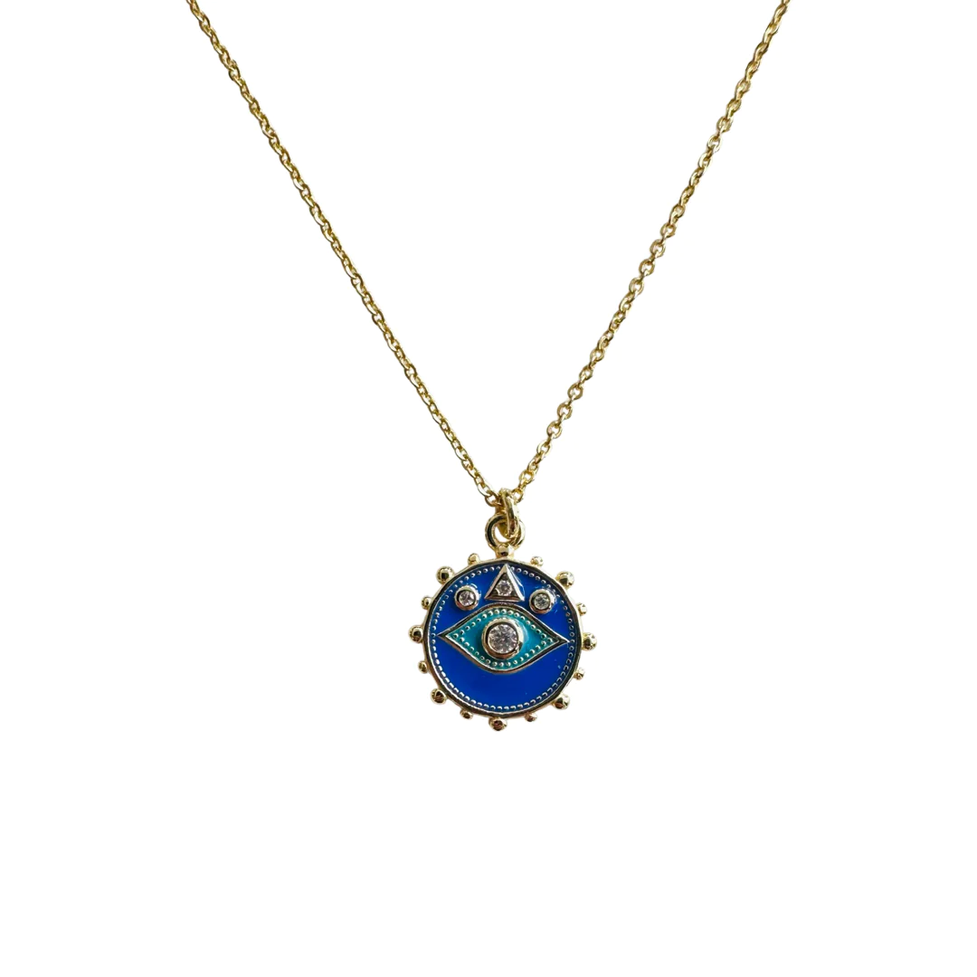 The Enamel Evil Eye Necklace in Blue - SpiritedBoutiques Boho Hippie Boutique Style Necklace, Modern Opus