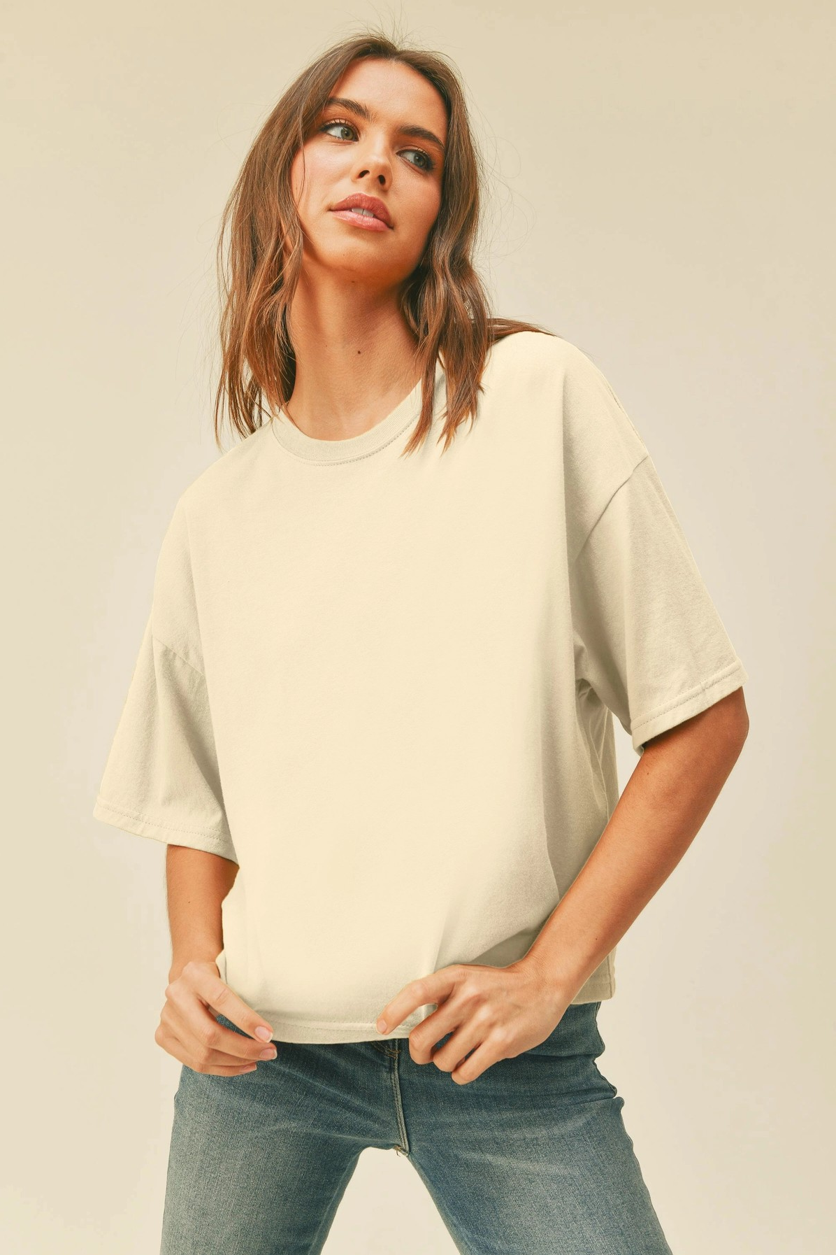 Halle Long Crop Tee in Vintage White