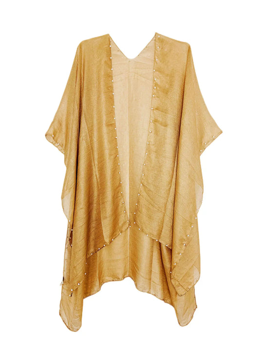 Pearl Trim Kimono in Gold