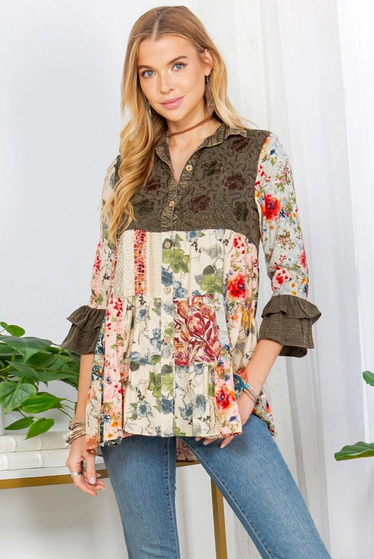 Bella Western Blouse in Gravel