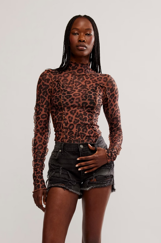 Free People - Charlie Printed Mesh Top in Cats Meow