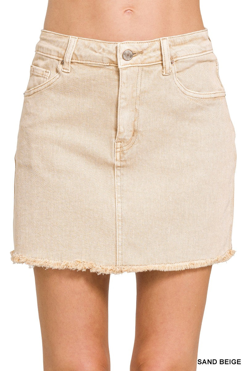 The Una Frayed Skirt in Sand Beige