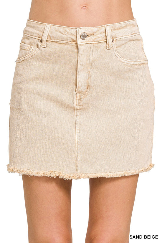 The Una Frayed Skirt in Sand Beige