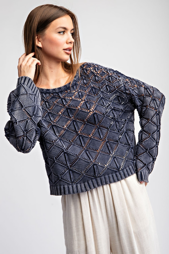 Carissa Crochet Sweater Top in Navy