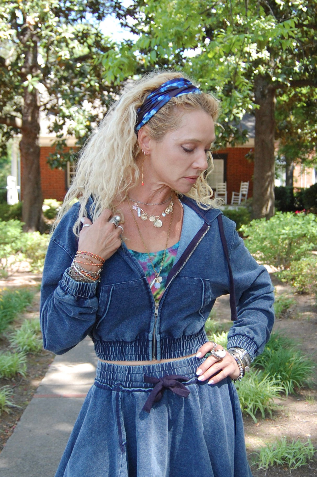 The Miley Cropped Hoodie in Denim Blue