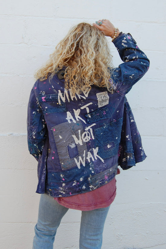 Load image into Gallery viewer, Magnolia Pearl Paint Splatter Crop Tancy Coat in Workwear - SpiritedBoutiques Boho Hippie Boutique Style Coat, Magnolia Pearl
