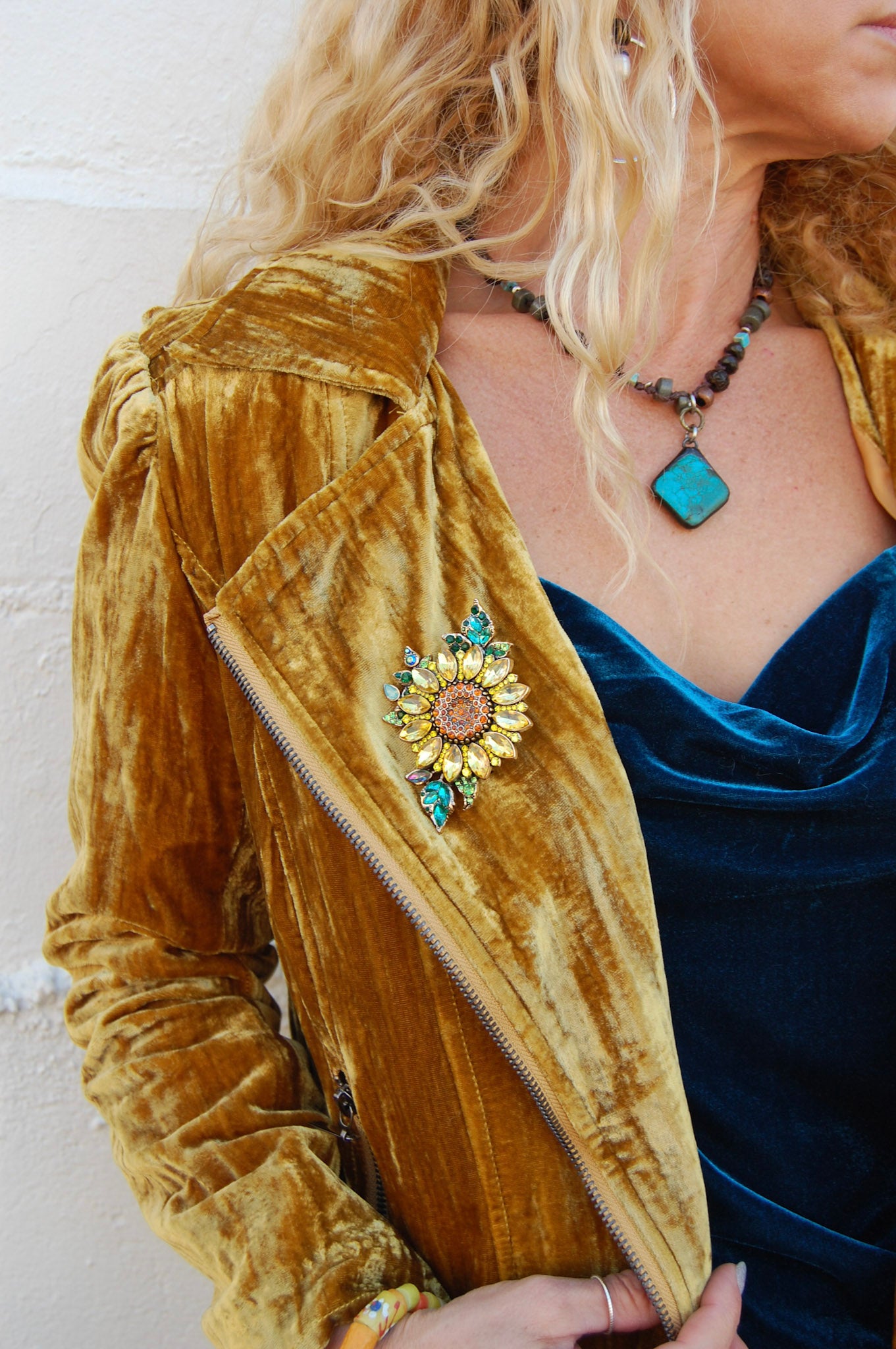 The Sunflower Bedazzled Brooch - SpiritedBoutiques Boho Hippie Boutique Style Brooch, Metal Gallery