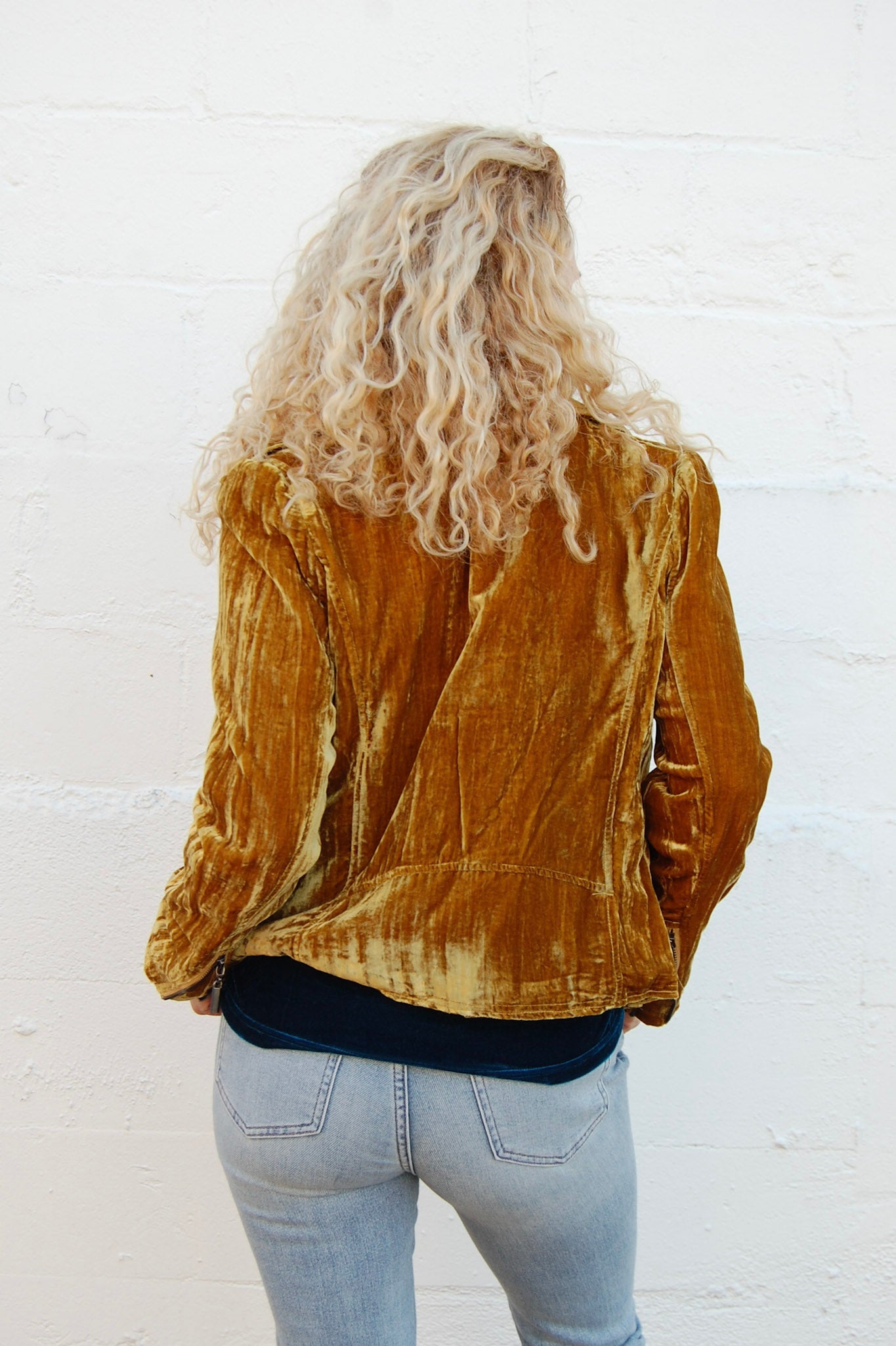 Load image into Gallery viewer, Crushed Panne Jacket in Gold - SpiritedBoutiques Boho Hippie Boutique Style Jacket, BIZ
