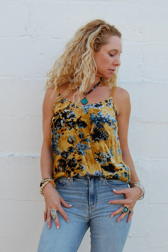 Load image into Gallery viewer, The Bambi Burnout Camisole in Gold - SpiritedBoutiques Boho Hippie Boutique Style Camisole, BIZ
