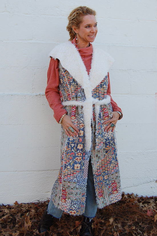 The Annie Sherpa Vest in Patchwork - SpiritedBoutiques Boho Hippie Boutique Style Vest, BIZ