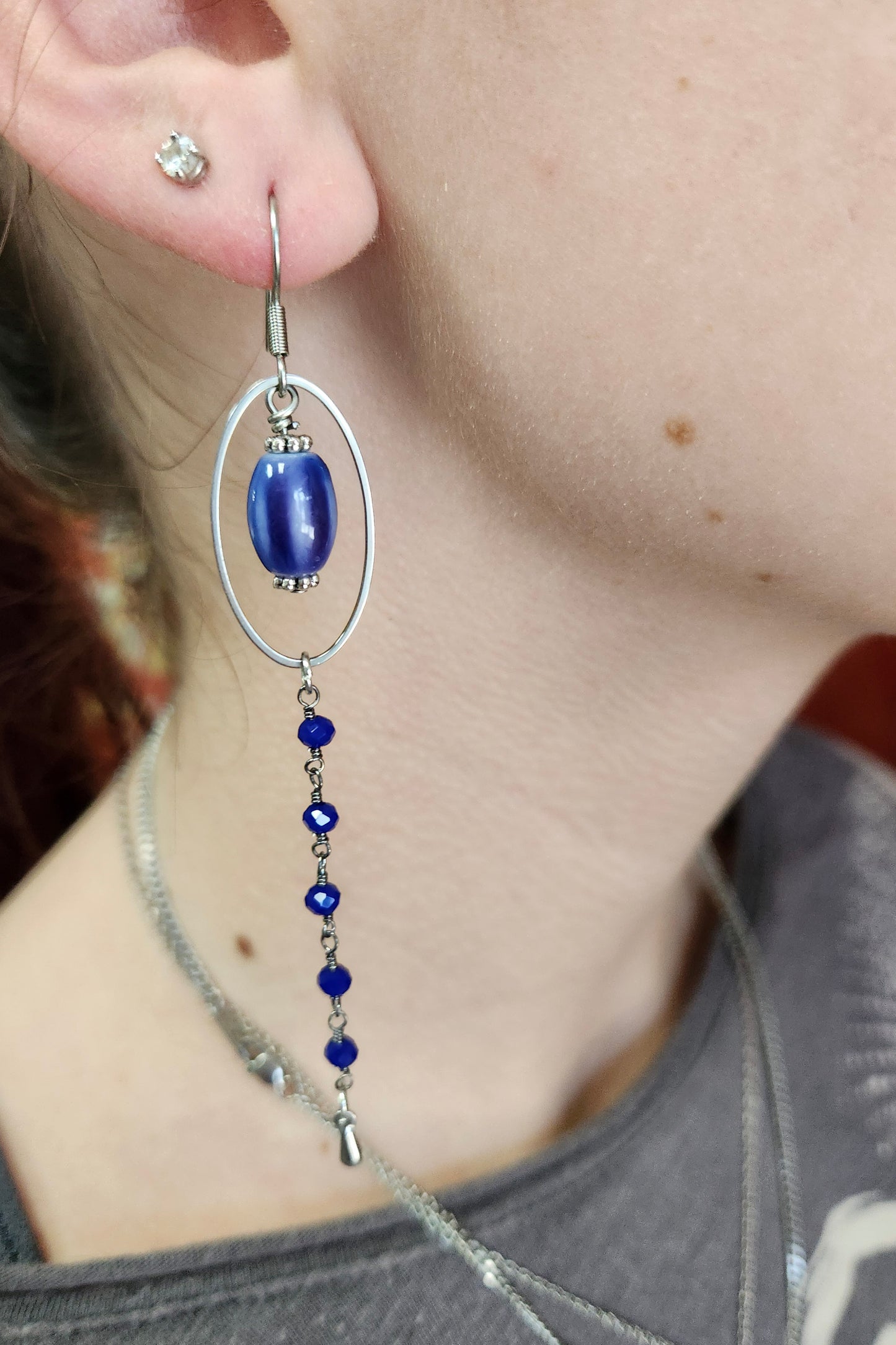 One of a Kind: Navy Chain Drop Earrings