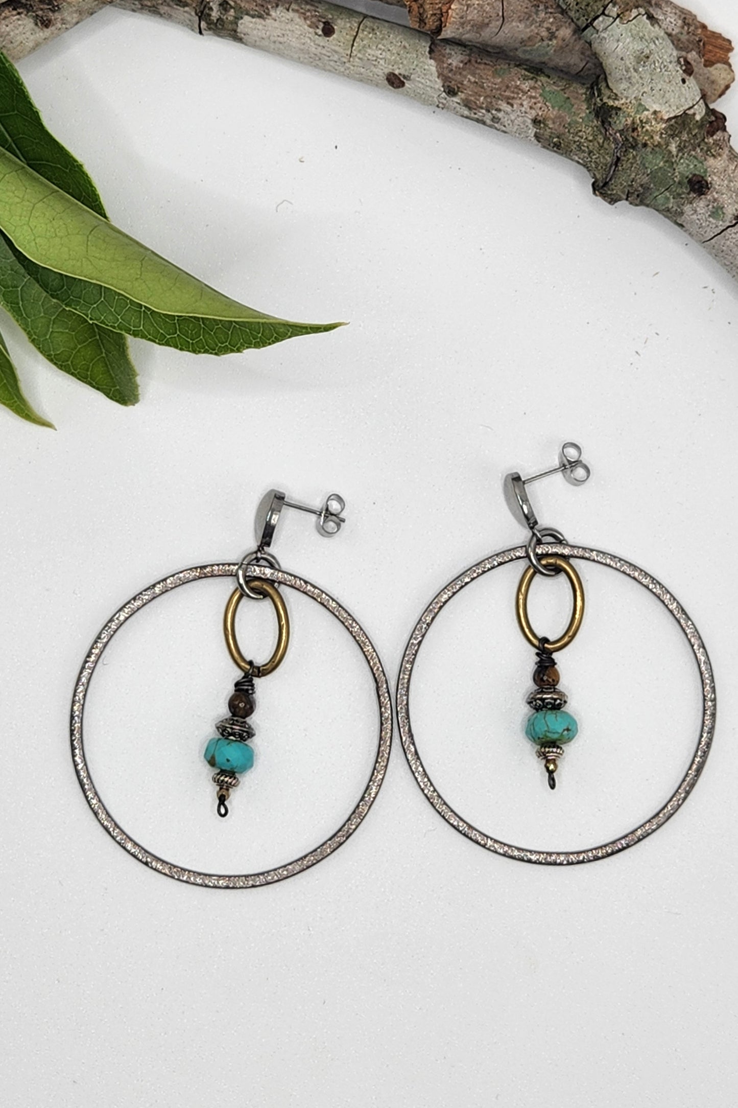 One of a Kind: Large Circle Turquoise Drop Earrings