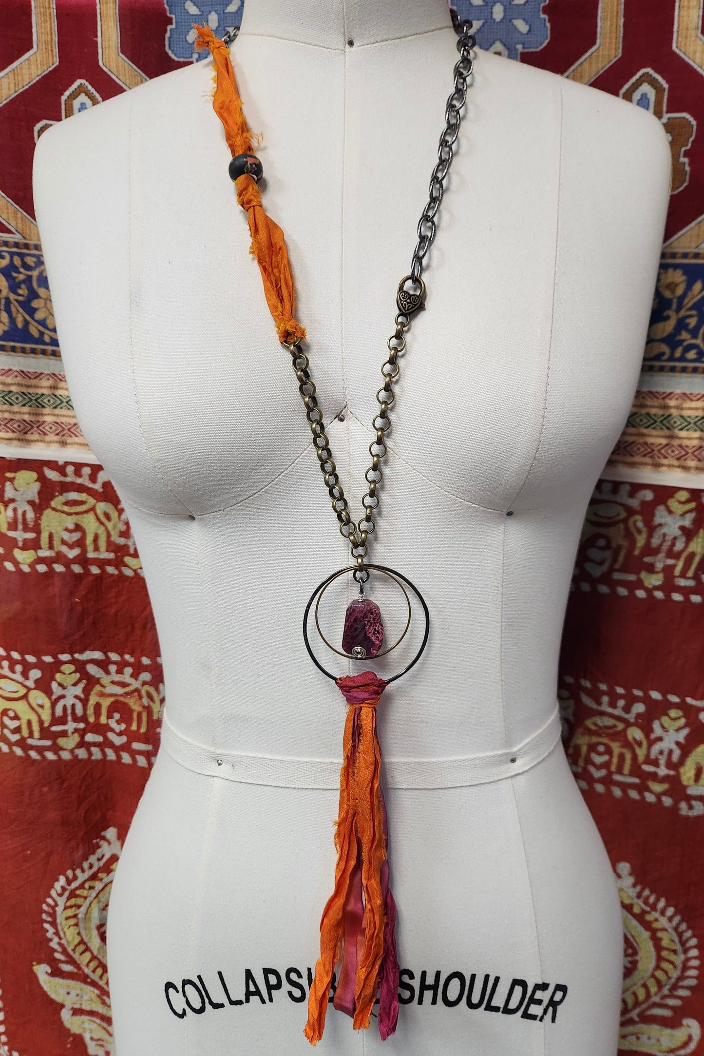 One of a Kind: Fabric Circle Drop Necklace