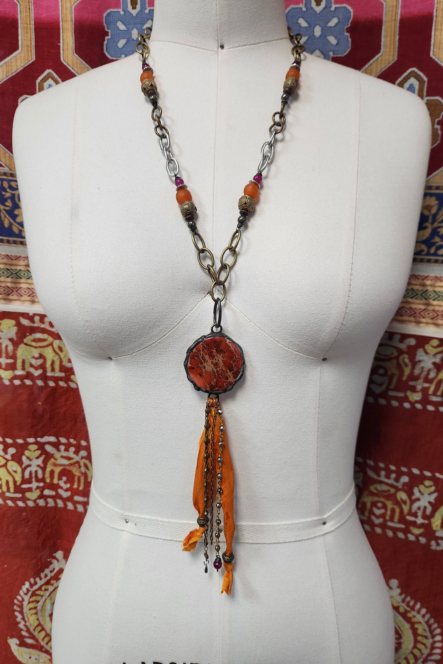 One of a Kind: Red Circle Drop Necklace
