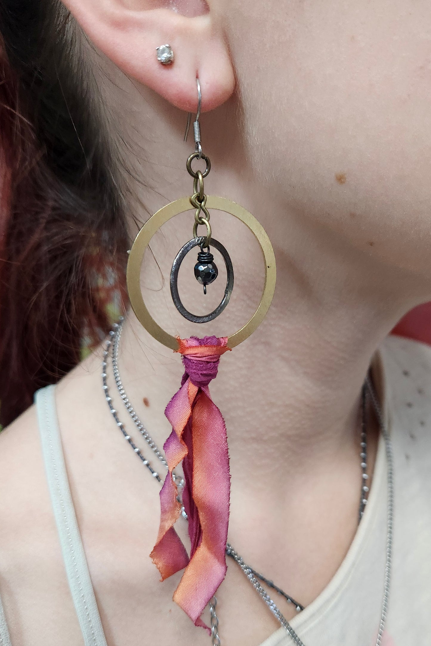 One of a Kind: Double Circle Fabric Earrings