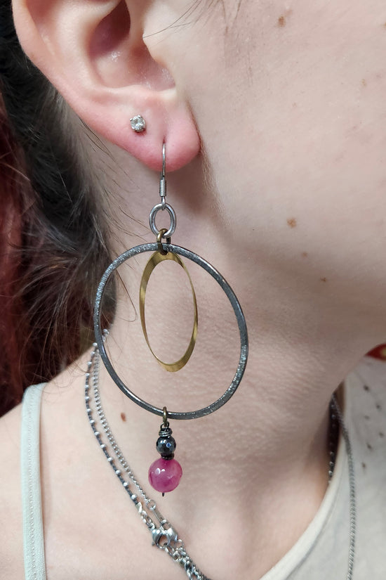 One of a Kind: Double Circle Fuchsia Earrings