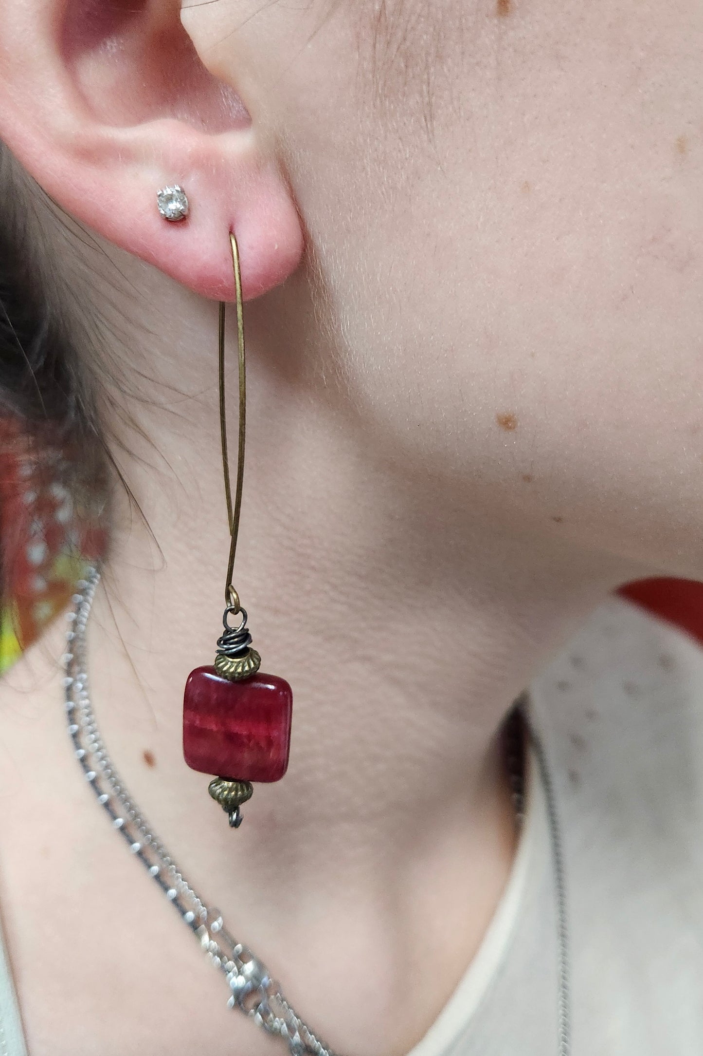 One of a Kind: Square Fuchsia Earrings