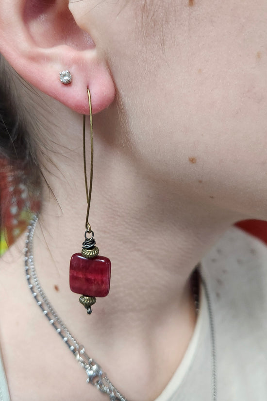 One of a Kind: Square Fuchsia Earrings