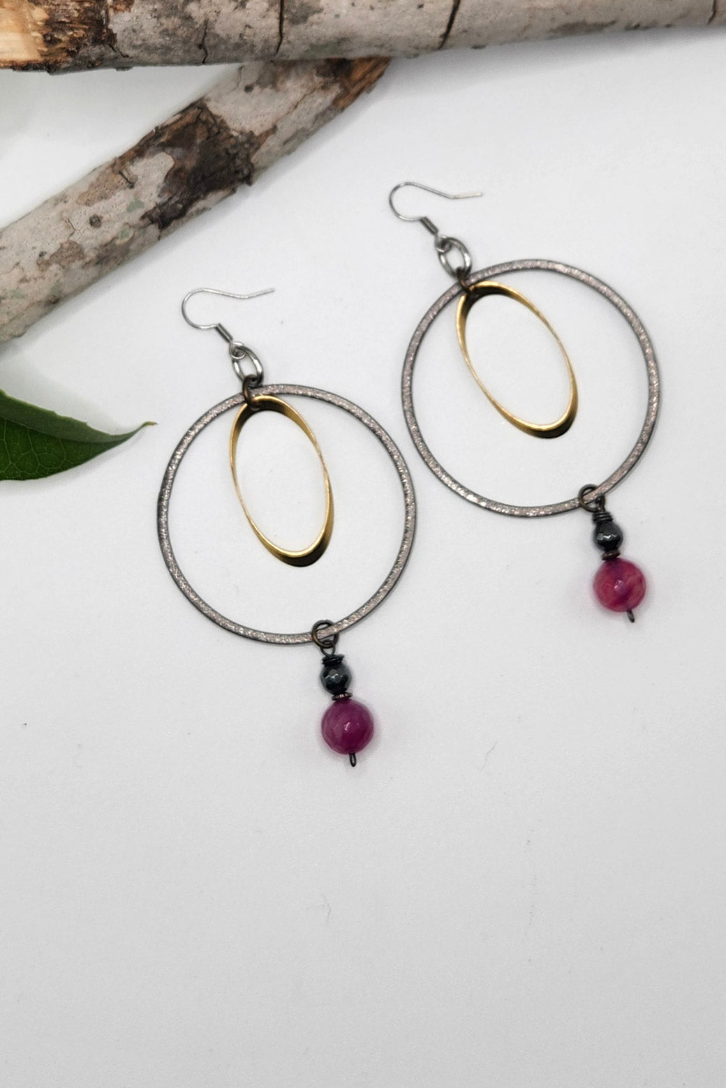 One of a Kind: Double Circle Fuchsia Earrings
