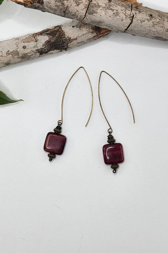 One of a Kind: Square Fuchsia Earrings