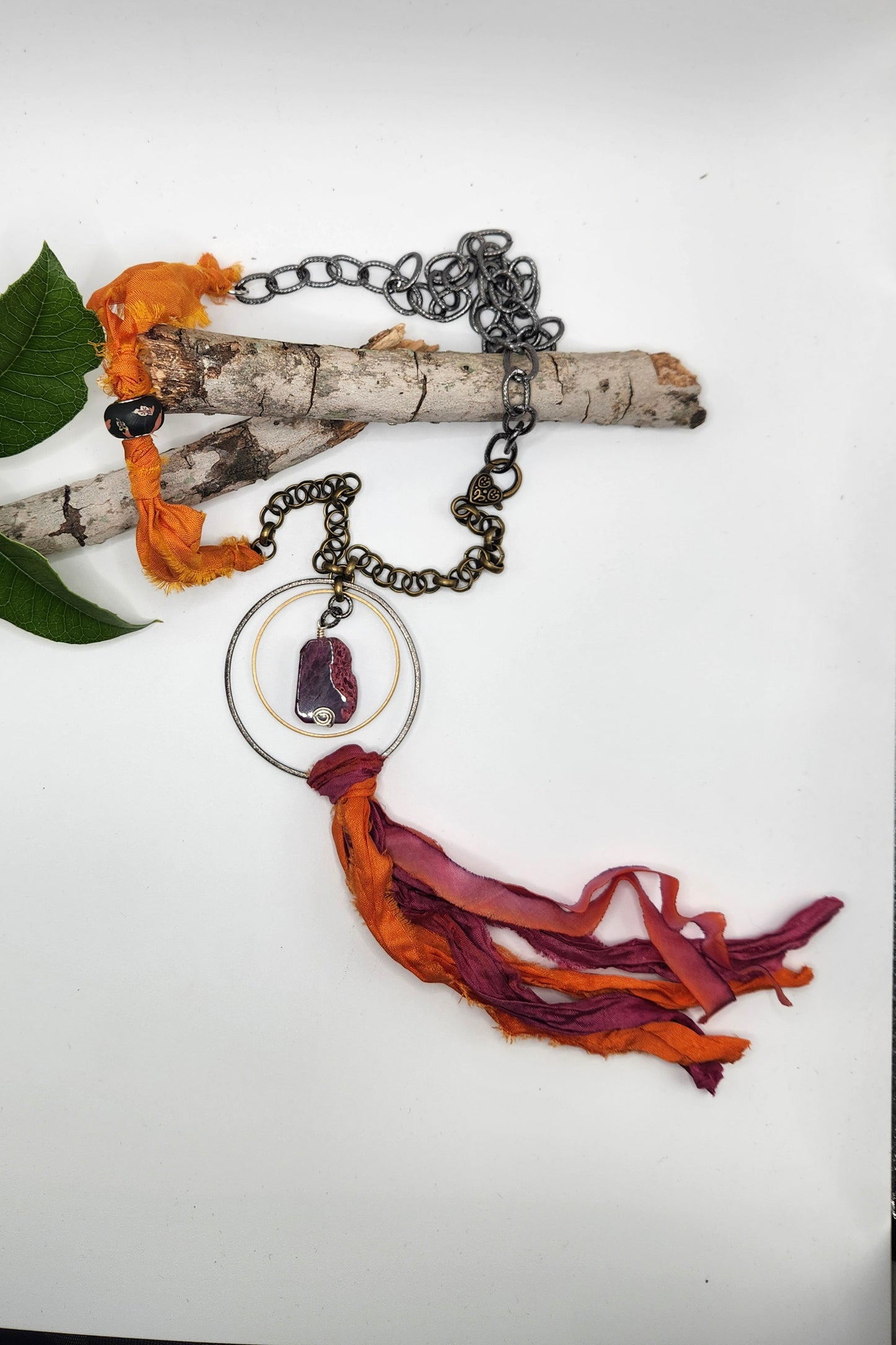 One of a Kind: Fabric Circle Drop Necklace