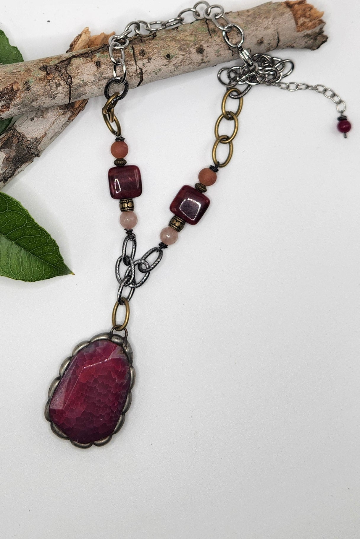 One of a Kind: Soldered Fuchsia Drop Necklace