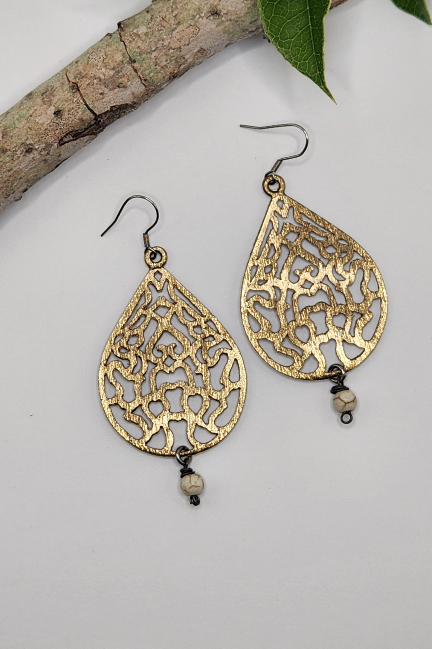 One of a Kind: Abstract Teardrop Brass Earrings