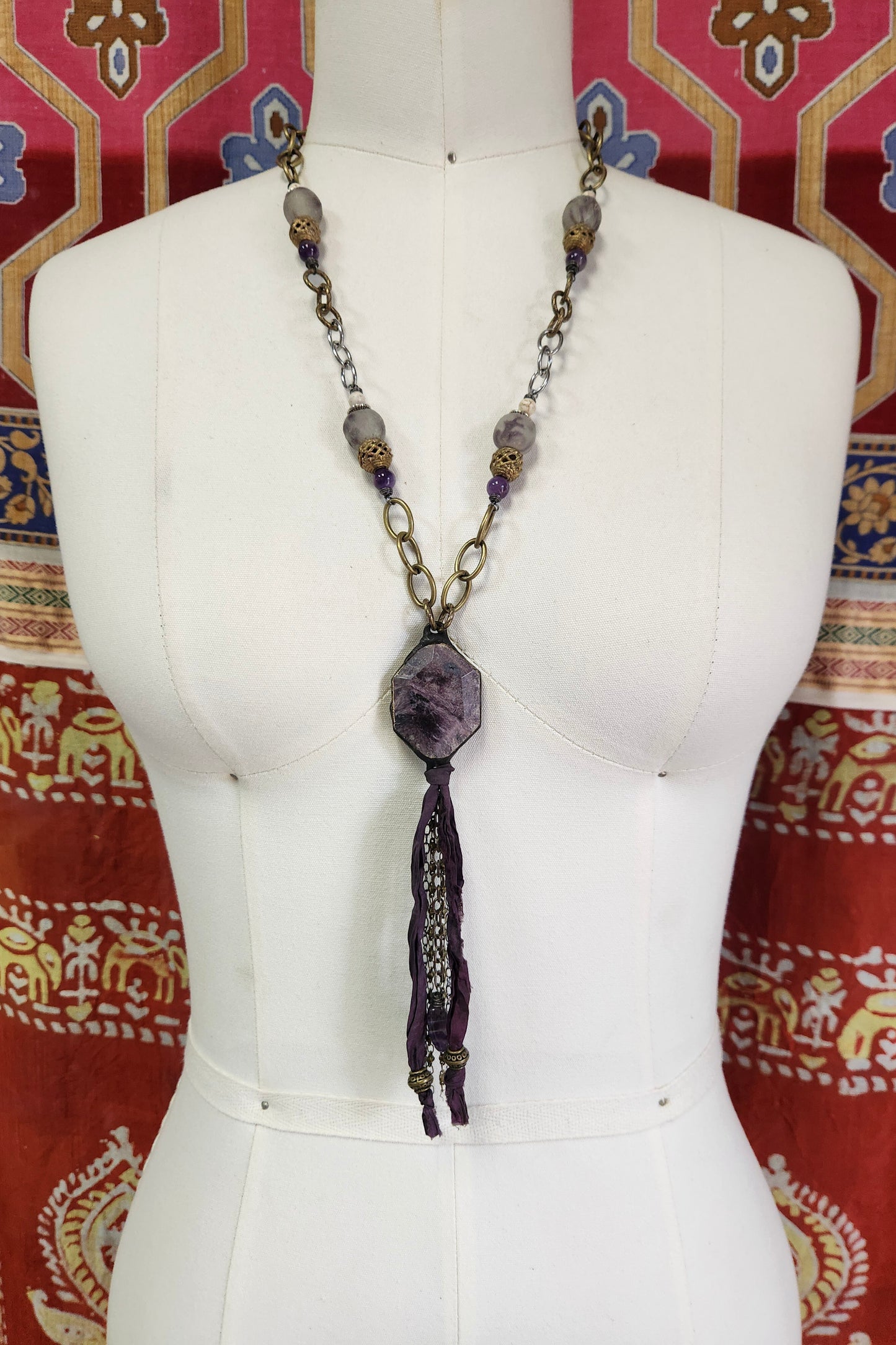 One of a Kind: Indigo Fabric Drop Necklace