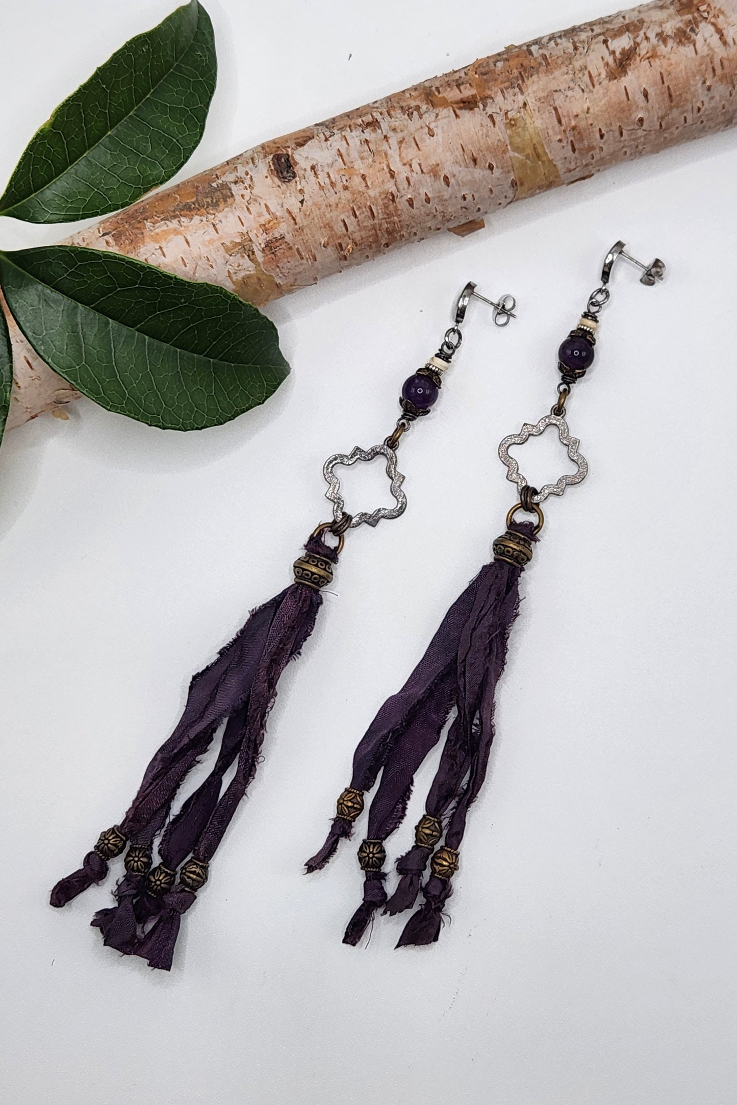 One of a Kind: Indigo Fabric Drop Earrings
