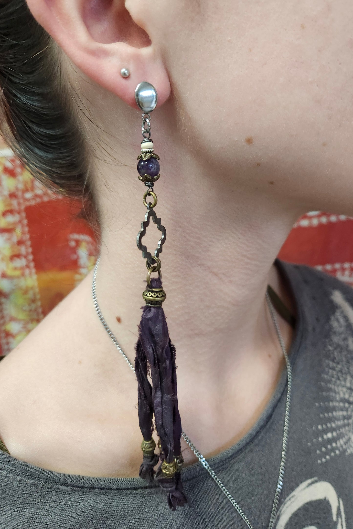 One of a Kind: Indigo Fabric Drop Earrings