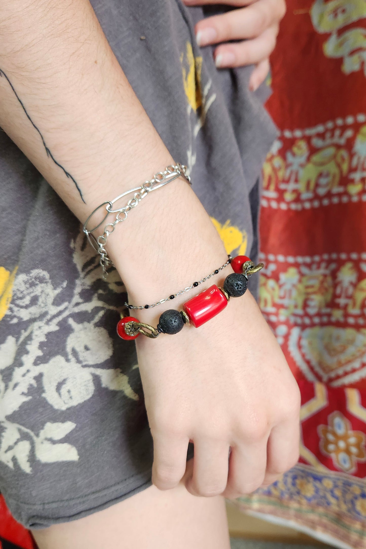 One of a Kind: Jasper and Lava Stone Bracelet