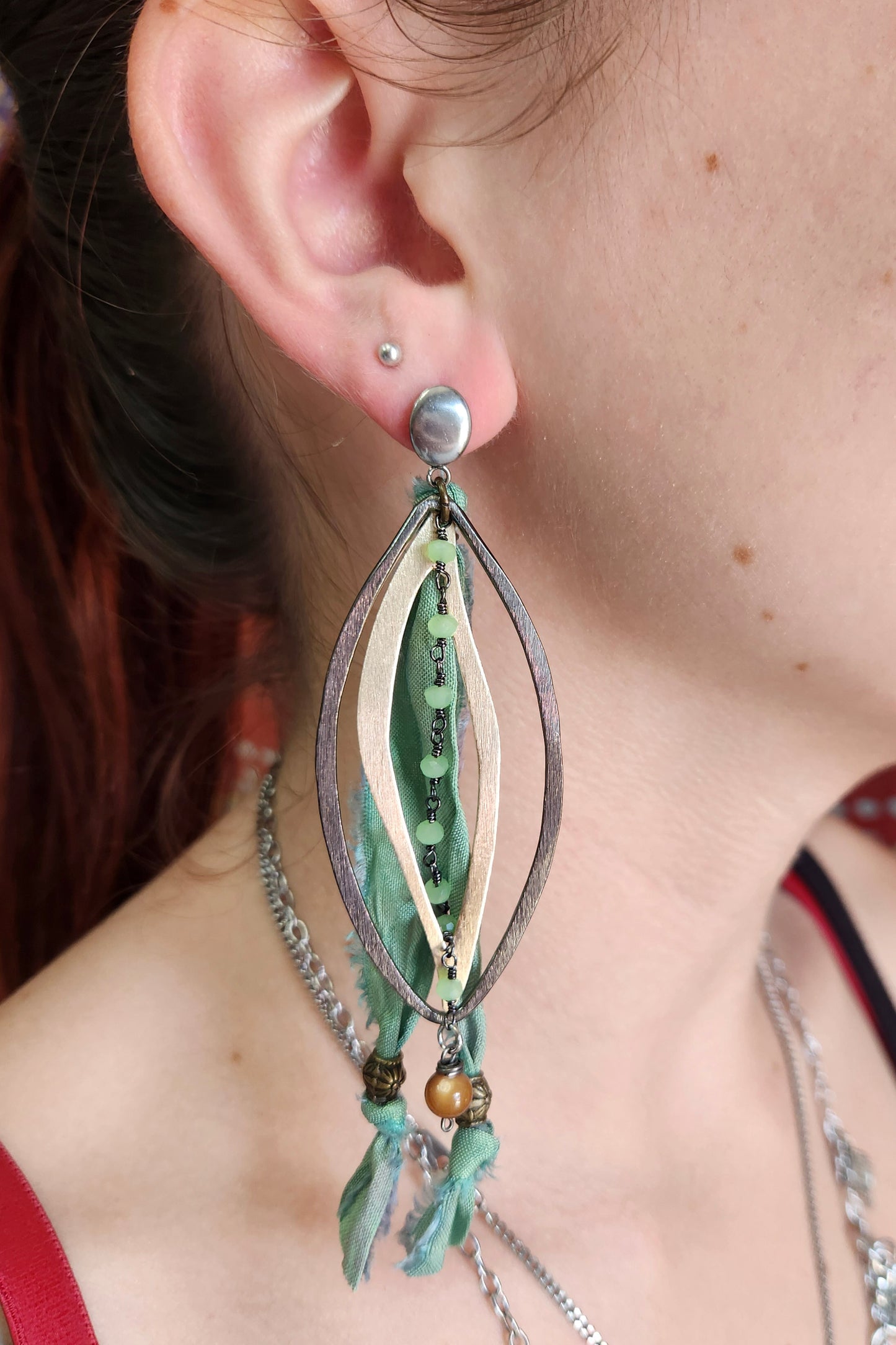 One of a Kind: Green Fabric Drop Earrings