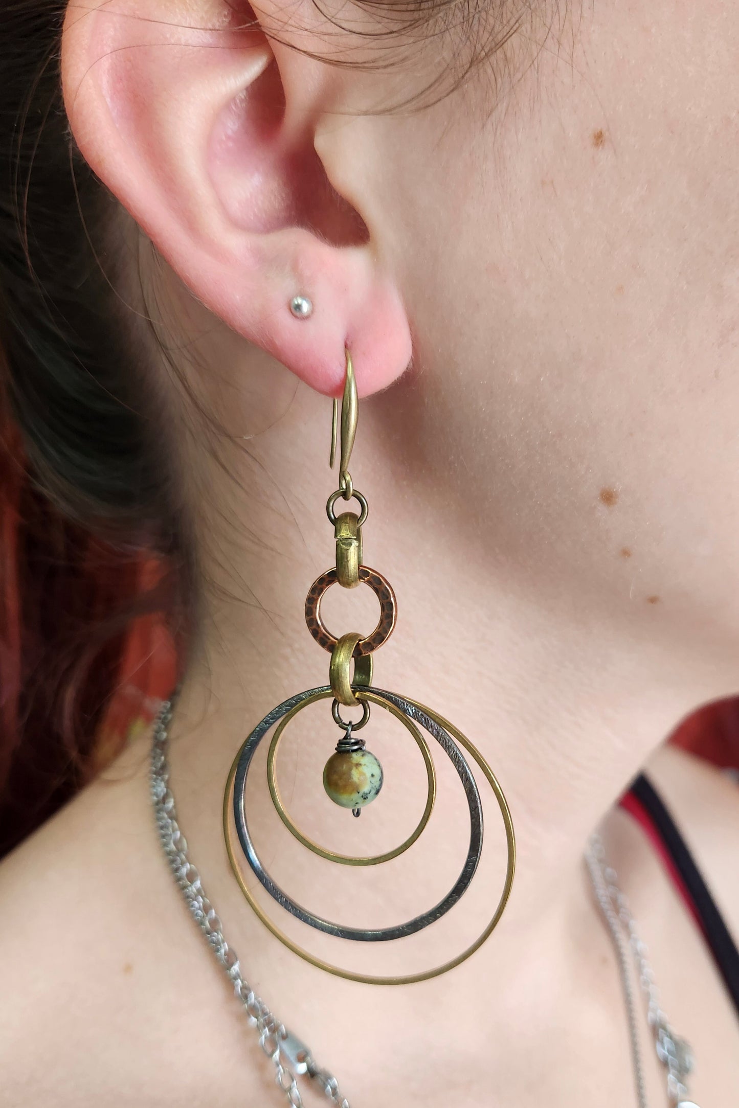 One of a Kind: Green Tripple Hoop Earrings