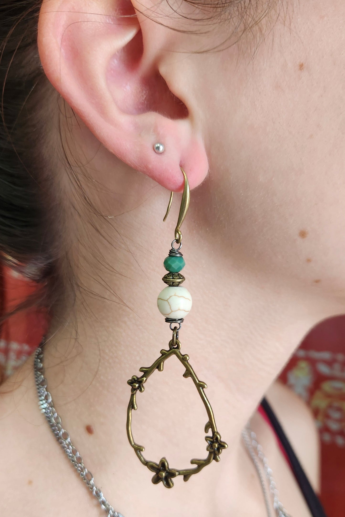 One of a Kind: Floral Green Tear Drop Earrings