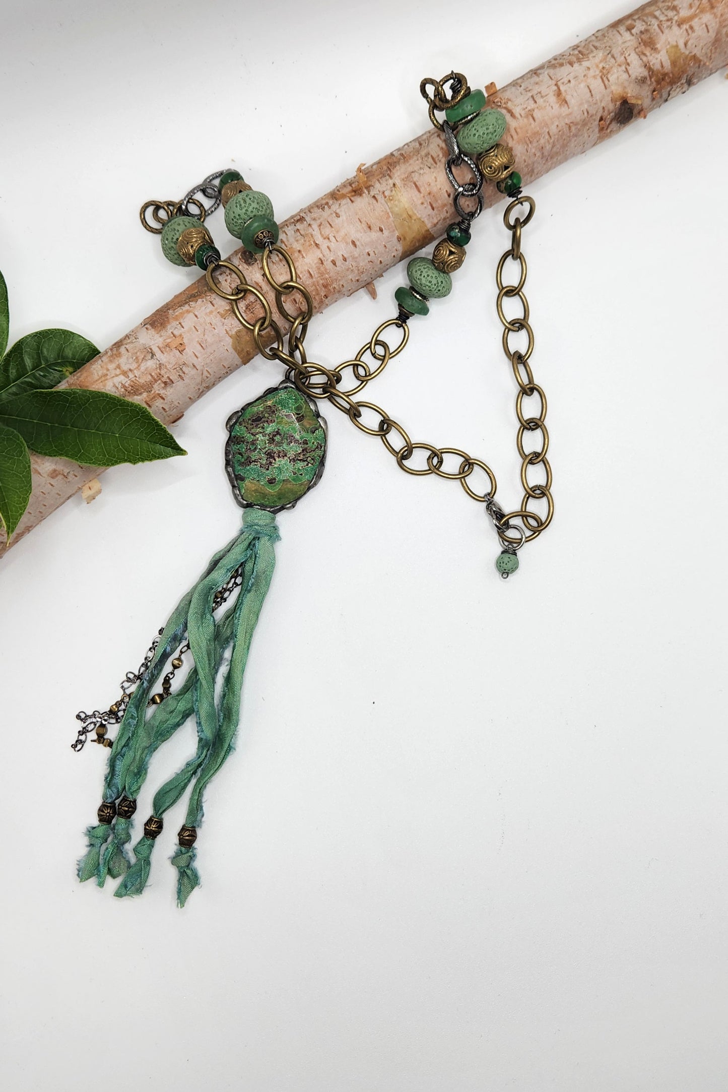 One of a Kind: Malachite Fabric Drop Necklace