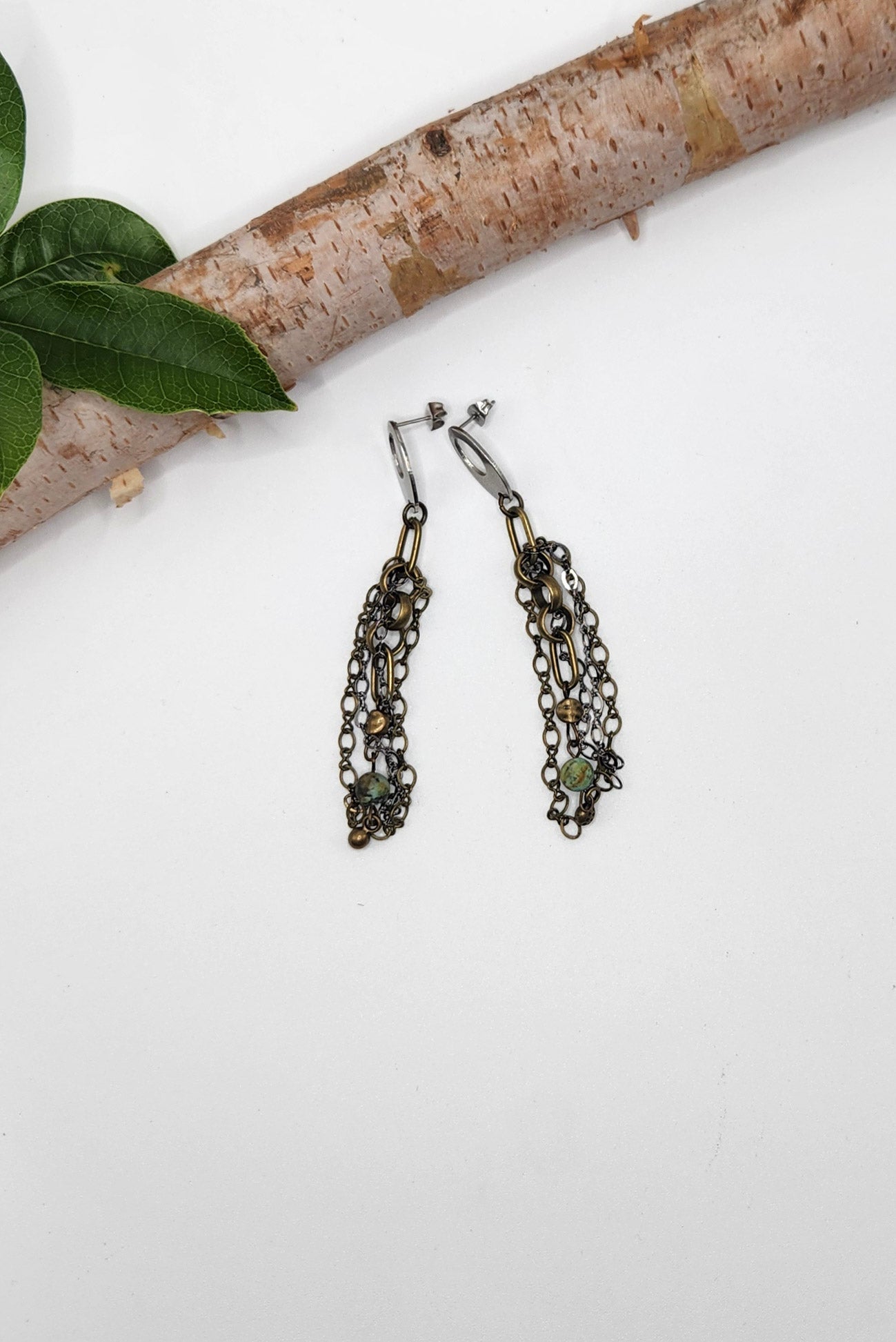 One of a Kind: Green Chain Drop Earrings