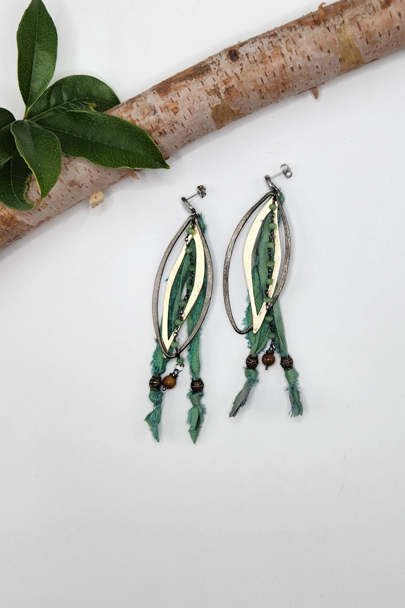 One of a Kind: Green Fabric Drop Earrings