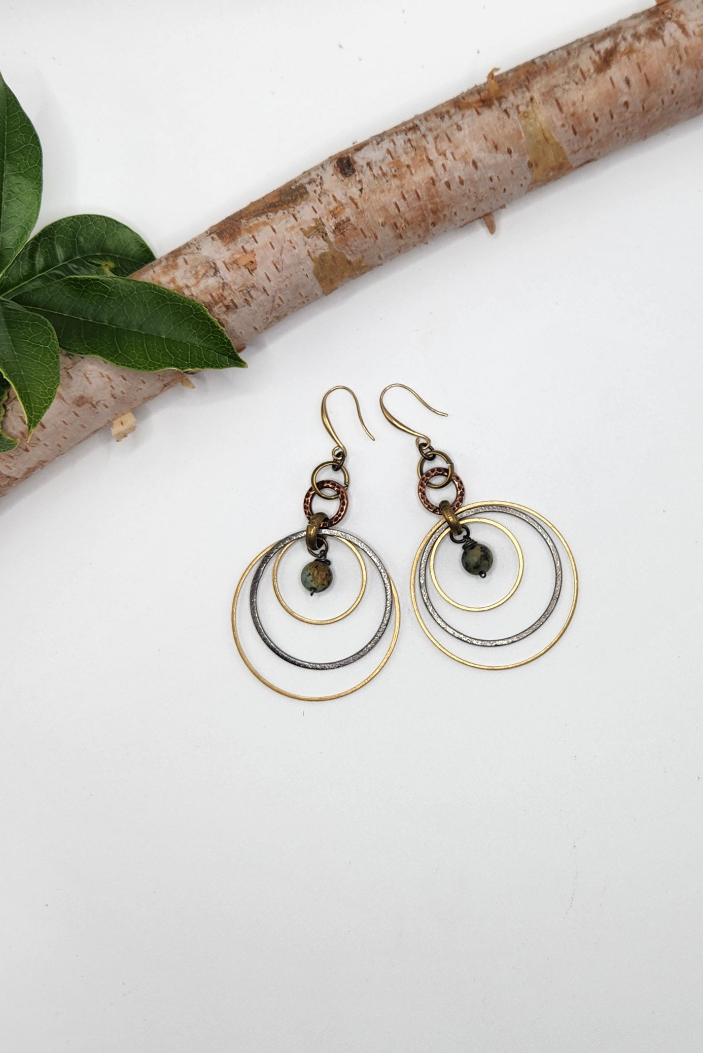 One of a Kind: Green Tripple Hoop Earrings