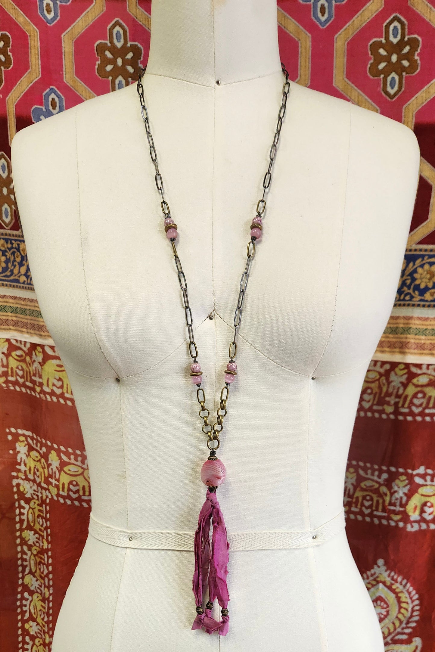 One of a Kind: Rose Fabric Drop Necklace